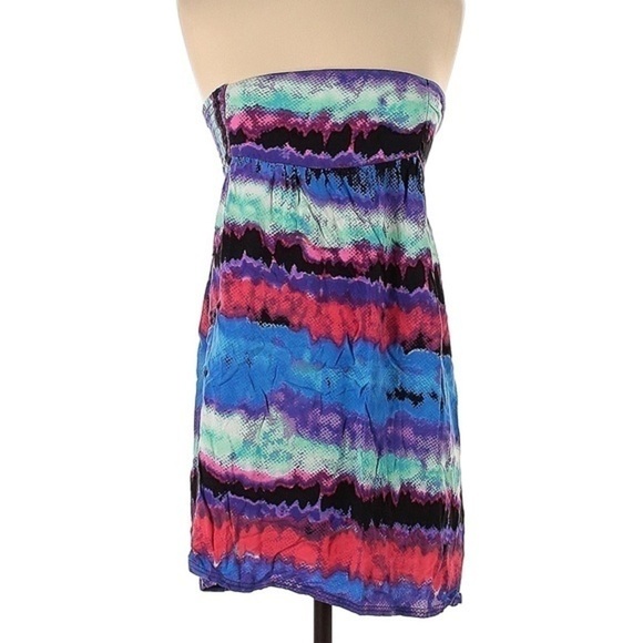 🏷️ 4/$25 Sweetheart Neck Bandeau Pull Over Watercolor Cover Up Mini Dress - Picture 2 of 11